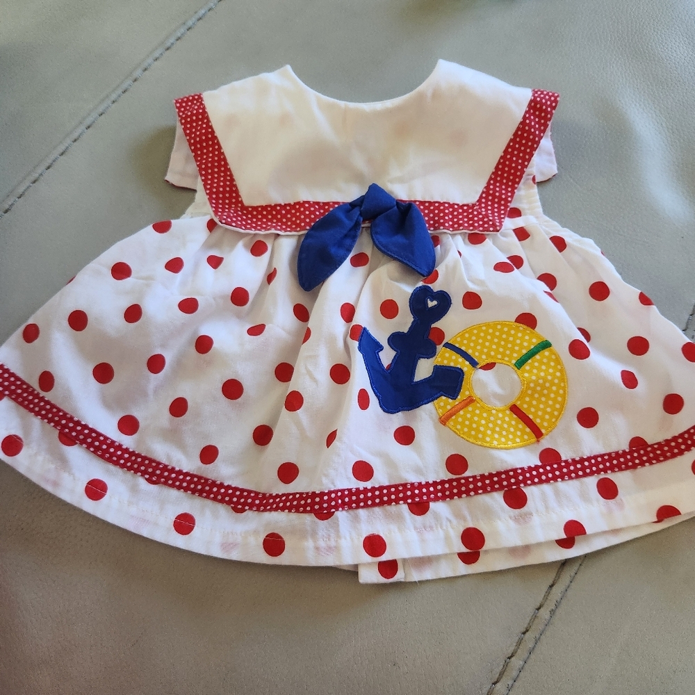 Vintage Girls 6 to 9m Sailor Sailboat Dress Sleeveless